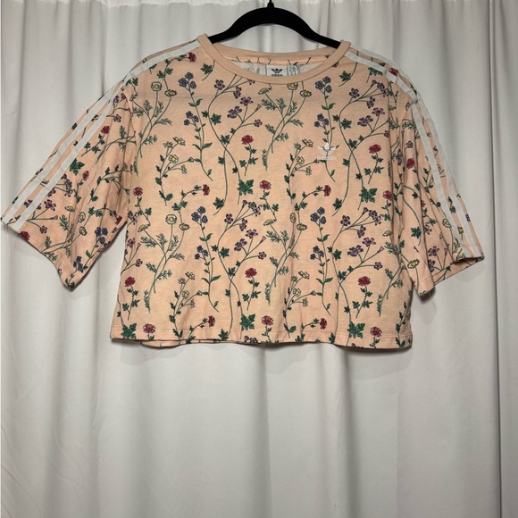 Adidas Floral Cropped Tee Peach Pink Women’s S - Picture 2 of 6
